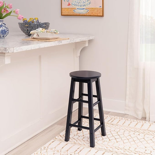 Linon Zeke Navy Blue Solid Wood Backless Round Counter Stool with 24 Inch Seat Height