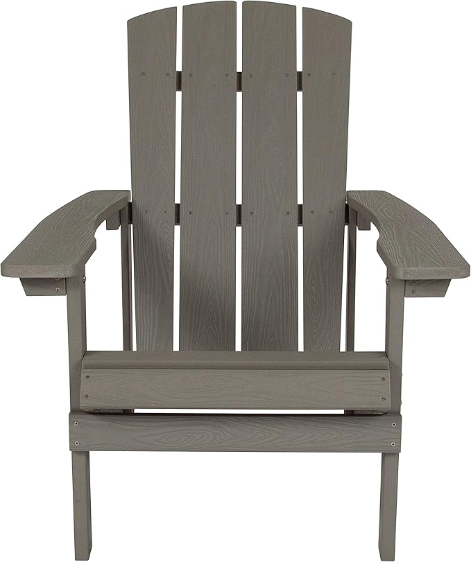 Flash Furniture Charlestown Indoor/Outdoor Faux Wood Adirondack Chair, Weather-Resistant Polyresin Patio Adirondack Chair with 350-lb. Static Weight Capacity, Gray