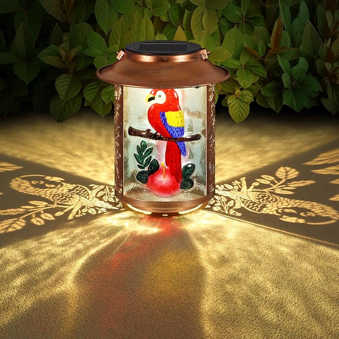 Parrot Solar Lanterns Outdoor Waterproof,Birthday Gifts for Women Mom Grandma Garden Decor,Hanging Solar Lights Wall Mount Decorations for Yard,Front Porch,Patio,Lawn Pathway Landscape