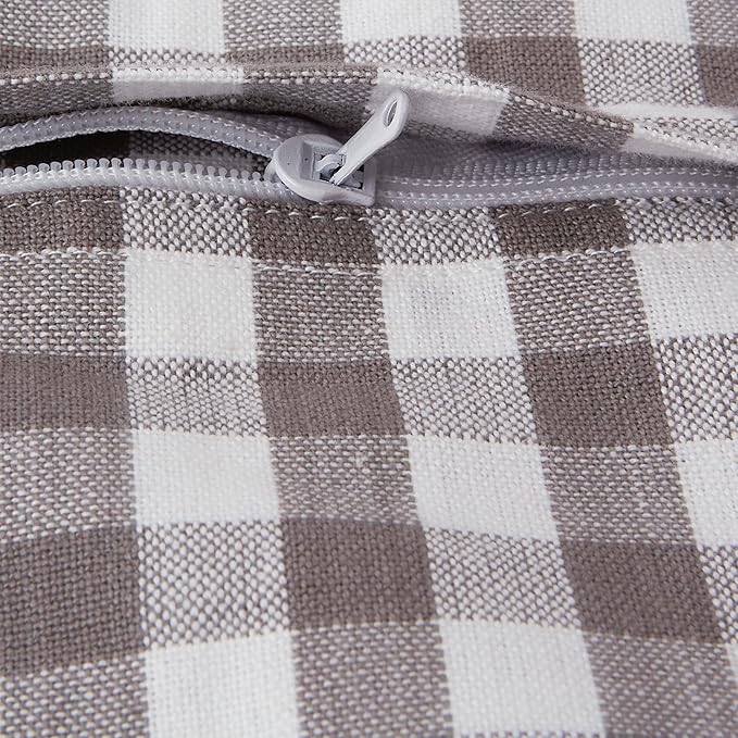 DII Decorative Square Throw Pillow Cover Collection Cotton, Machine Washable, Hidden Zipper, 18x18, Gray Gingham, 4 Piece