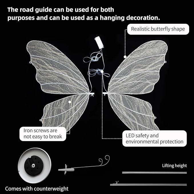 Wedding Butterfly Floor lamp Creative Butterfly Ceiling Lamp Butterfly Hanging Decoration Props for Wedding Party Events, 80CM/31.5INCH, Warm-1PCS