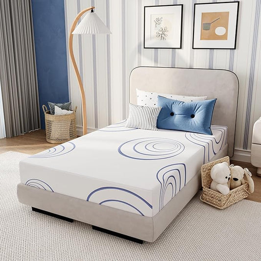 EGOHOME 8 Inch Full Mattress, Charcoal Gel Cooling Memory Foam Mattress in a Box, Medium Fiberglass Free, CertiPUR-US Certified, Blue