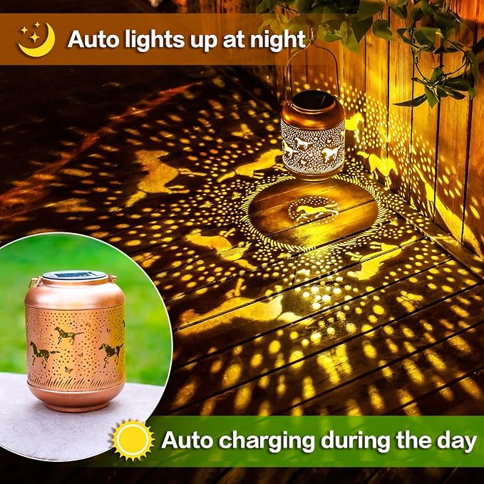 2 Pack Horse Solar Lanterns Outdoor Waterproof,Hanging Solar Lights Horse Gifts for Women Men Metal LED Decorative Light for Yard,Patio,Lawn,Tabletop,Pathway,Landscape,Garden Decor