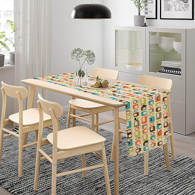 Mid Century Black Cat Table Runne Modern Absctract Geometric Atomic Pattern Funny Cat Dining Table Decoration for Kitchen Dining Room Holiday Party Decor 13x36in