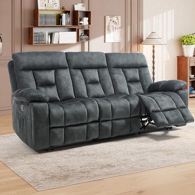 CANMOV Recliner Sofa Set, Power Lift Recliner with Massage&Heat and 3 Seat Sofa, Reclining Sofa with Overstuffed Armrest, Hidden Cup Holders, for Living Room, Greenish-Gray