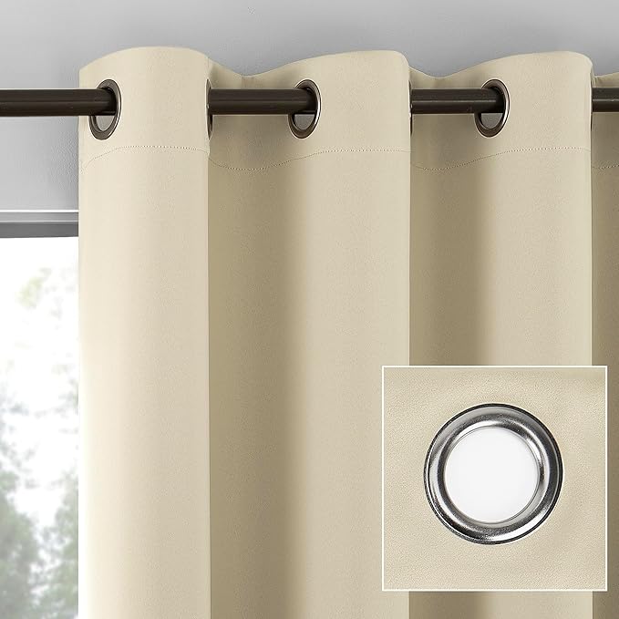 Sun Zero Nordic 2-Pack Theater Grade Noise Reducing Extreme 100% Blackout Grommet Curtain Panel Pair, 52" x 108, Cream Off-White