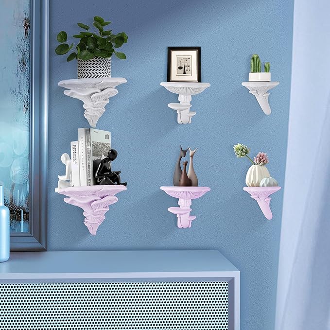 UITWMKTG 3 Pack Mushroom Shelves Floating Shelf Cottage Core Wall Decor Cute Hanging Shelf for Home Living Room Bedroom Kitchen Unique Wall Decor Pink