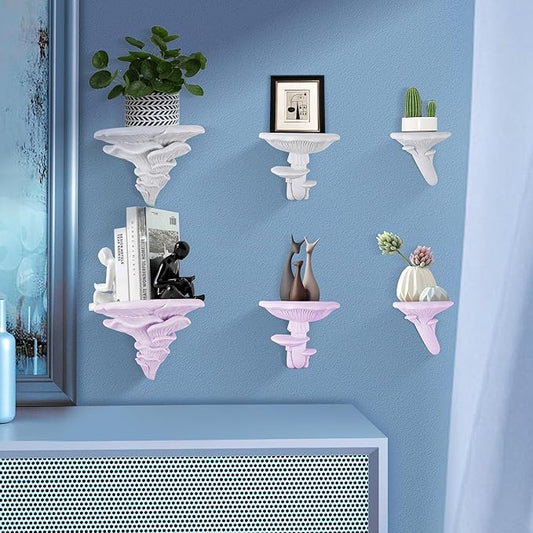 UITWMKTG 3 Pack Mushroom Shelves Floating Shelf Cottage Core Wall Decor Cute Hanging Shelf for Home Living Room Bedroom Kitchen Unique Wall Decor Pink