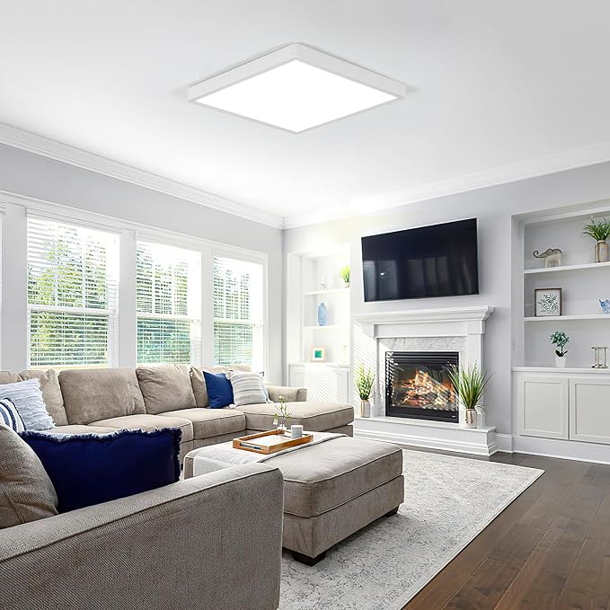 Goeco 2 Pack Ultra Slim Flush Mount Ceiling Light Fixture, 12 Inch 24W Surface Mount LED Panel Light for Bedroom, Kitchen, Bathroom- 0.98Inch Thickness Square