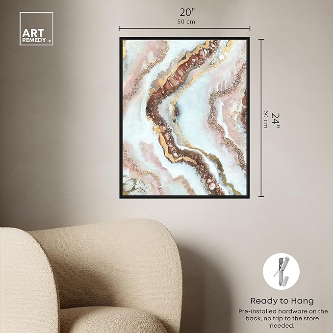 Art Remedy Blush Geode Framed Mineral, Agate & Geode 1 Piece Canvas Wall Art, 21" x 25", Black Frame