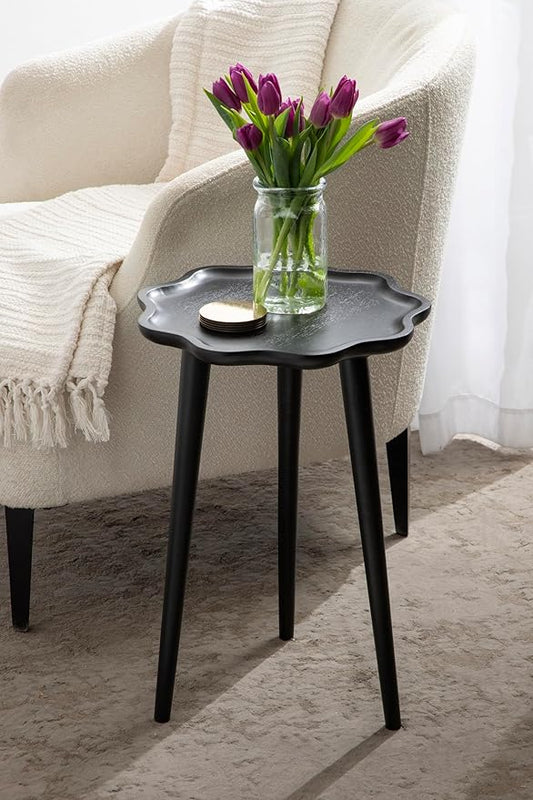 Kate and Laurel Alezar Modern Wooden Round Side Table; 15 x 15 x 22; Black; Solid Wood End Table with Wavy Edge for Bedroom Nightstand or Living Room Accent Table