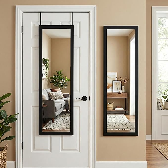 Americanflat 15x51 Over The Door Mirror - Hanging Full Length Mirrors with Engineered Wood - Modern Mirror for Bathroom, Bedroom, Living Room - Mirrors for Wall Display and Home Decor - Black