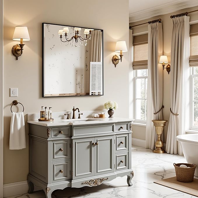 Bathroom Mirrors for Over Sink 30" x 30", Black Metal Frame Rectangle Wall Mirror, Modern Farmhouse Vanity Mirror(Horizontal/Vertical)