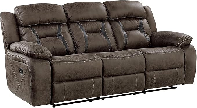 Homelegance Recliner Living Room Set, Manual Polished Microfiber Upholstery Recliner Sofas, Loveseat and Chair, 3-Piece Set, Dark Brown