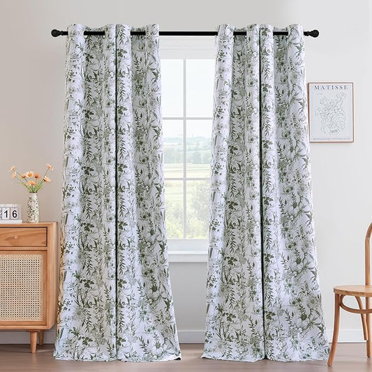 H.VERSAILTEX Blackout Curtains 96 Inch Length 2 Panels Set Floral Print Curtain Drapes for Living Room Thermal Insulated Grommet Window Curtains for Bedroom - French Jouy Flora in Sage