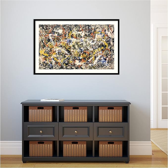 Amanti Art Framed Wall Art Print 27x41 Convergence by Jackson Pollock, Abstract Wall Art, Museum Masters Classics Decor, Large Poster Painting Artwork for Living Room, Bedroom, Bathroom, Kitchen