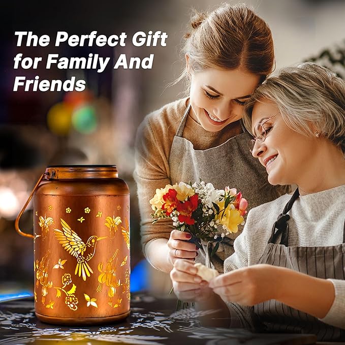 Hummingbird Solar Lanterns Outdoor Waterproof Hanging Solar Lights Metal Decor Lantern LED Light Decorative for Garden,Patio,Yard,Lawn,Backyard,Front,Porch Gifts for Women Mom Men