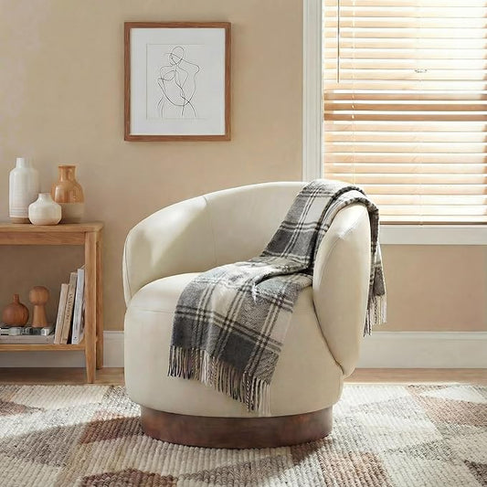 Swivel Accent Chair Modern Round Barrel Armchair with Upholstered Faux Leather for Living Room Bedroom Waitingroom,1 Box,Cream