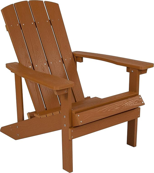 Flash Furniture Charlestown Commercial Grade Indoor/Outdoor Adirondack Chair, Weather Resistant Durable Poly Resin Deck and Patio Seating, Teak