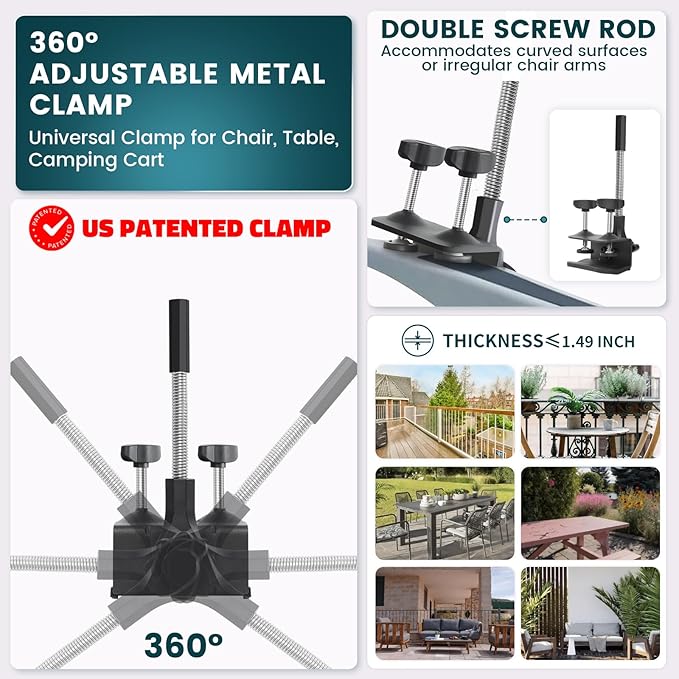 Chair Umbrella with Clamp,2PACK 53 inches Double Canopy Beach Chair Umbrella with Universal Clamp,50+ UV Protection,360° Swivel,Folding Clip on Sun Umbrellas for Table,Camping,Bench Chairs,Golf Cart