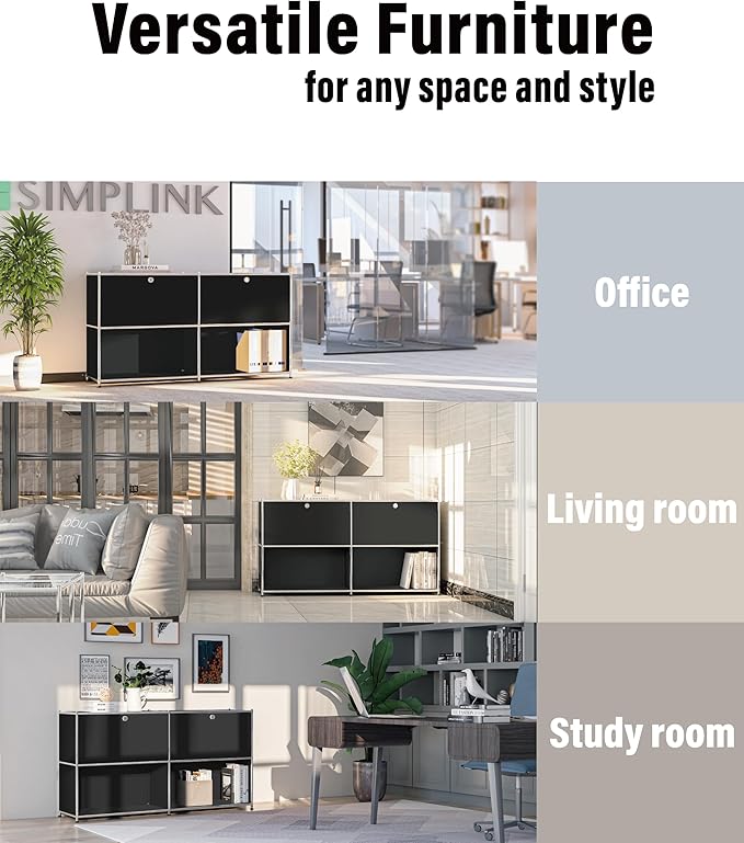 Metal Sideboard with 2 Flap Doors, DIY Modern Home Furnishing,Perfect for Home, Office, Kitchen, Hallway,Foyer Organization(Black)