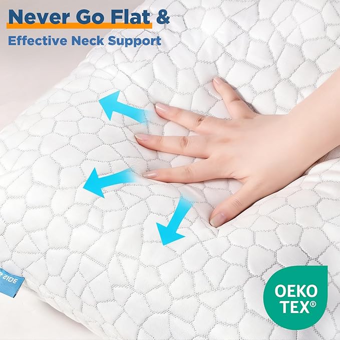 Cooling Pillow King Size Set of 2, CertiPUR-US Shredded Memory Foam Pillows, Cool Bed Pillows for Hot Sleepers Sleeping, Adjustable Firm Pillow for Side,Back,Stomach Sleepers,Sleep Gift for Mom