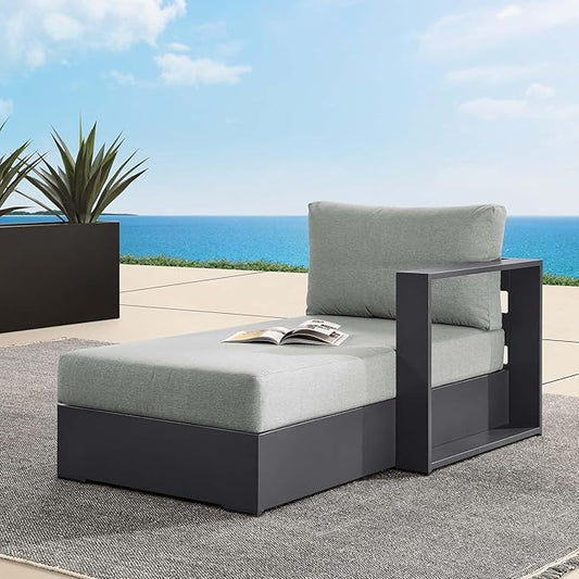 Modway Tahoe Powder-Coated Aluminum Outdoor Chaise Lounge Gray with Weather-Resistant Cushions, Modular Right-Facing Patio Lounger for Pool Furniture or Sectional Sofa Set