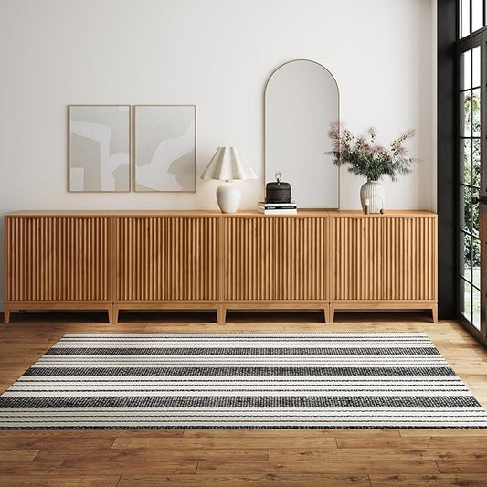 Nathan James Jasper Wood Modern Sideboard Accent Storage Cabinet TV Stand with Fluted Doors, for Kitchen or Living Room, Warm Pine, Set of 4