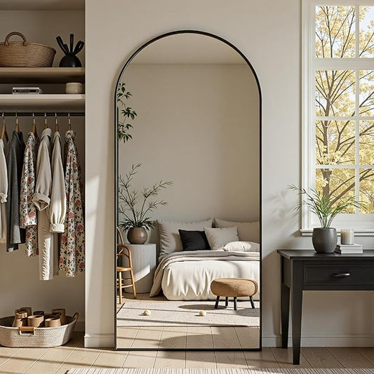 Full Length Mirror, 71"x32" Arched Full Body Mirror, Floor Mirrors with Stand, Body Mirrors Standing Hanging Leaning Against Wall,Aluminum Frame Mirrors for Bedroom Cloakroom,Living Room,Black
