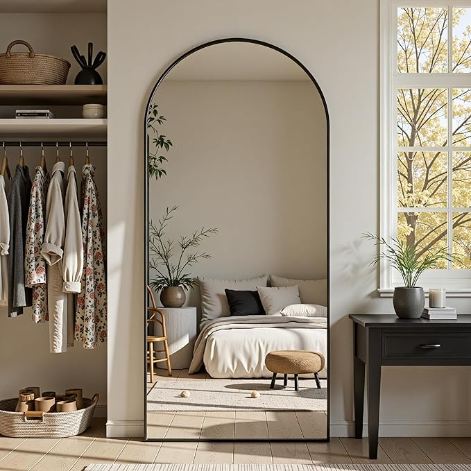 Full Length Mirror, 69"x28" Arched Full Body Mirror, Floor Mirrors with Stand, Body Mirrors Standing Hanging Leaning Against Wall,Aluminum Frame Mirrors for Bedroom Cloakroom,Living Room,Black