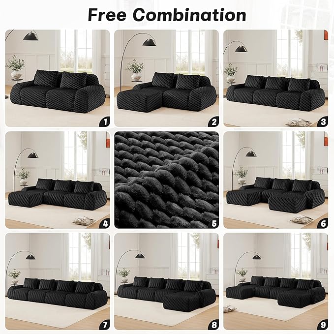KEIKI 81.9" Loveseat Boneless Couches for Small Living Room, Compact Modular Sectional Velvet Sofa, Deep Seating Soft Upholstered Couch for Apartment Furniture, Modern Decor, Comfy Sofa Indoor, Black