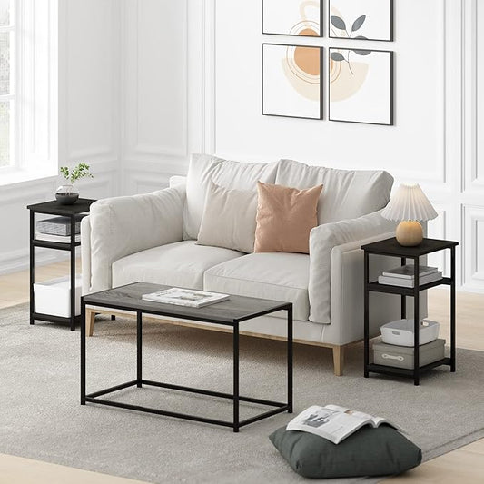 Furinno Just 3-Tier Metal Frame End Table with Storage Shelves, 2-Pack, Espresso