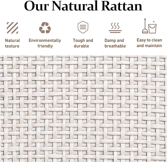RoyalCraft Rattan Nightstand, Boho Bedside Table with 2 Rattan Decor Drawers, Accent End Table with Open Storage Shelf, Wood Bedside Unit for Bedroom, Home Office, Grayish White