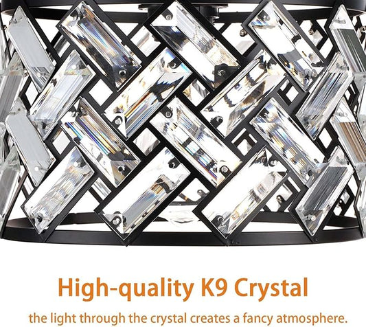 FRIDEKO HOME Crystal Light Fixture Ceiling Mount - Black Hallway Light Fixtures Crystal Semi Flush Mount Ceiling Lights for Kitchen Bedroom Bathroom Entryway（8.86 Inch, Bulb not Included）