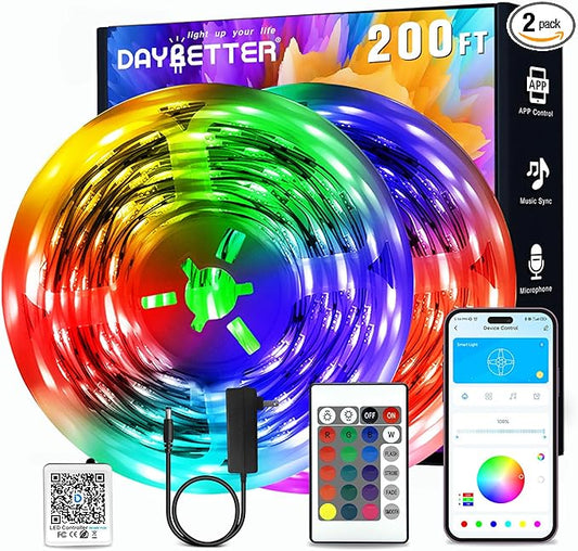 DAYBETTER Led Strip Lights 200 ft(2 Rolls of 100 ft) Smart Strips with App Control Remote, Led Lights for Bedroom, Music Sync Color Changing for Room Home Decor Party Festival