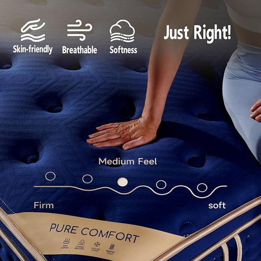 Queen mattress,14 inch Gel Memory Foam Hybrid Mattress,Queen Size Mattresses in a Box,with Individual Pocket Spring for Motion Isolation &Lumbar Support & Pressure Relief,Fiberglass-Free,Medium Firm