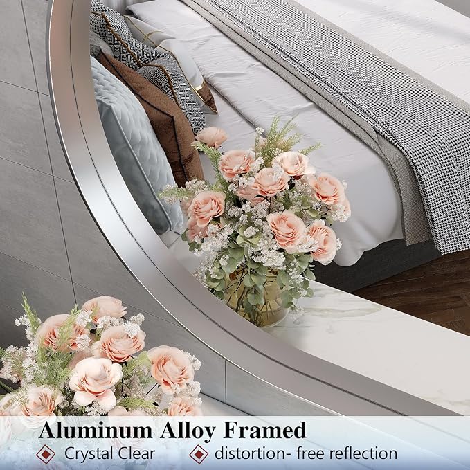 Oval Mirror, 40"30" Silver Bathroom Vanity Mirror, Wall Mount for Entryway, Living Room, Hangs Vertical or Horizontal