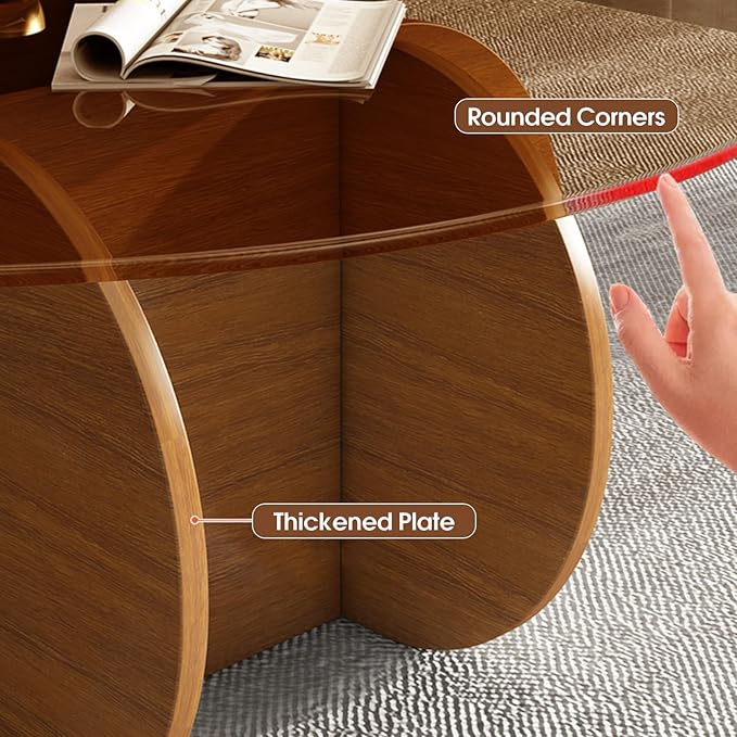 Modern Round Coffee Table with Solid Wood Legs,31.5'' Glass Coffee Tables for Living Room Rustic Circle Center Cocktail Table with Tempered Glass-Top,for Small Spaces, Unique | Modern, Living Room, Rustic, Center, Unique, Small Spaces