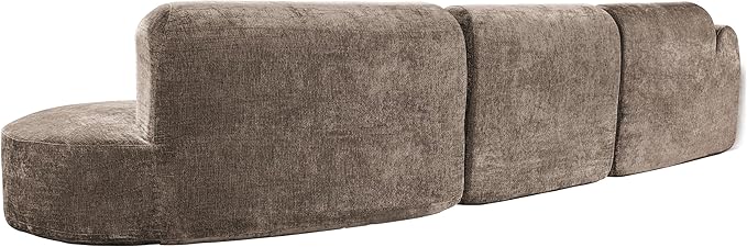 Merax 3-Piece 140" Curved Sectional Sofa Set, 4 Seat L-Shaped Modular Modern Cloud Couch with Chaise Lounge, 3 Pillows, Fully Assembled High-Density Compressed Sponge for Living Room, Brown