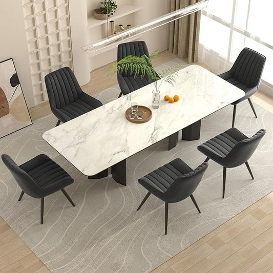 Nalupatio Modern Dining Chairs Set of 6, Fabric Dining Room Chairs with Soft Backrest and Seat, Comfortable Thick Cushion Upholstered Side Chairs with Metal Legs for Kitchen, Black