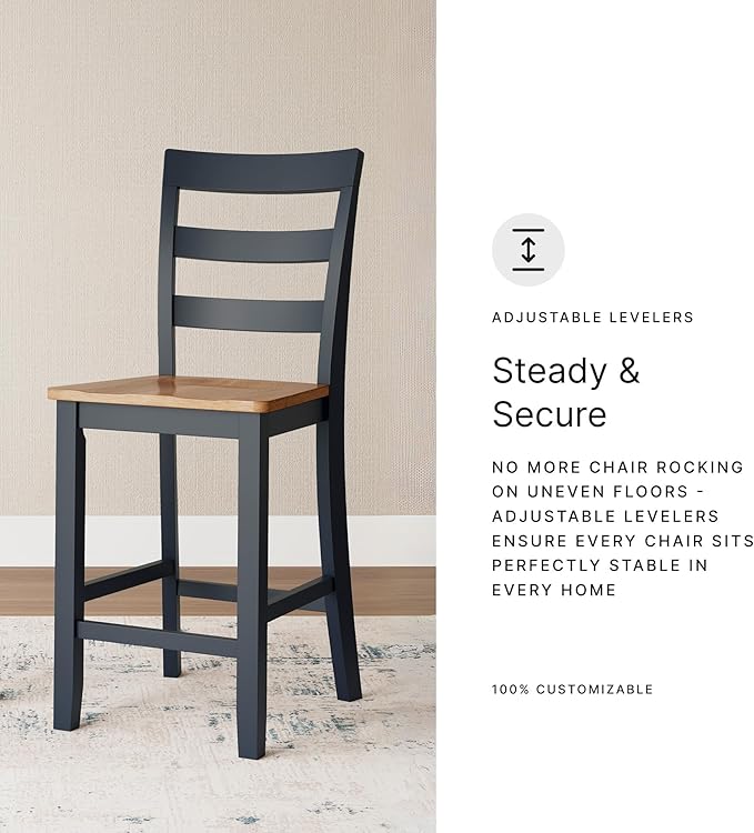 Signature Design by Ashley Gesthaven Casual 24.25" Counter Height Bar Stool with Saber Leg and Slat Back, Set of 2, Light Brown & Blue