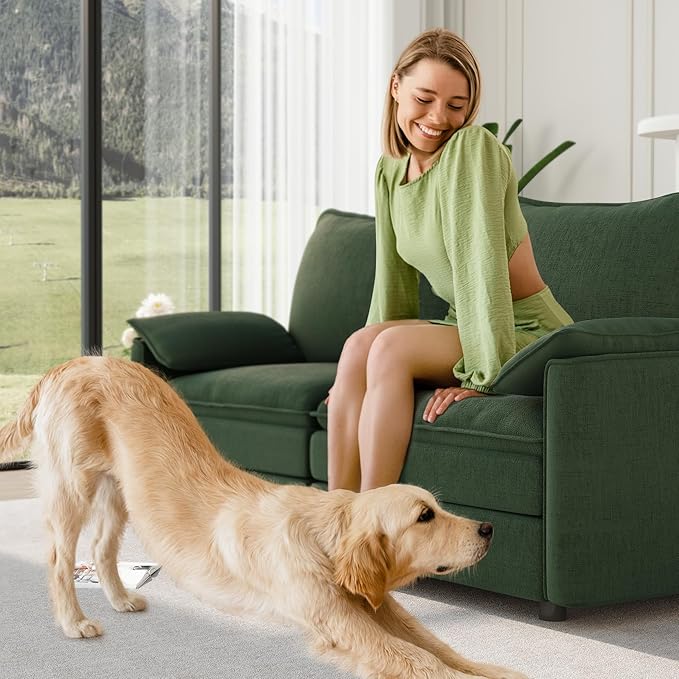 Vesgantti 74" Loveseat Sofa for Living Room, Comfy Cloud Couch Deep Seat Chenille Modern 2 Seater Small Sofa with Armrest Pillow, Easy Assembly for Small Spaces, Green | Sink-in Comfort, Height Adjustable, Easy Rearrangement, Extra-deep Ottoman, Solid ...