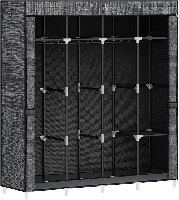 67 Inch Closet Wardrobe, Clothes Storage Organizer for Hanging Clothes with Cover, 4 Hanging rods, 9 Storage Shelves, Portable Closet for Bedroom 67 x 16.5 x 66 Inches, Starry Sky Black