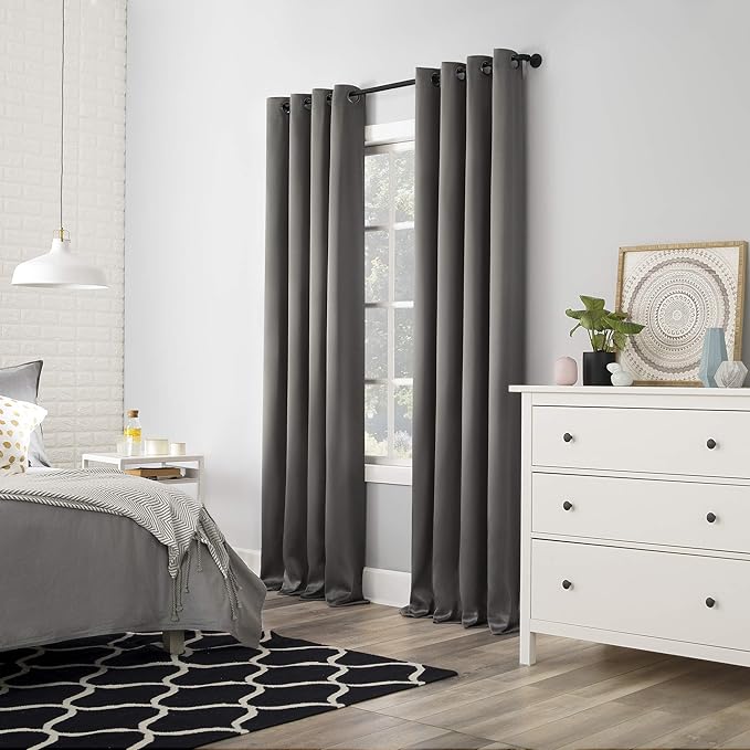 Sun Zero Nordic 2-pack Theater Grade Extreme 100% Blackout Grommet Curtain Panel Pair, 52" x 63", Gray