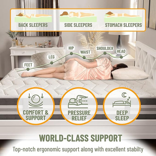 Ottomanson Twin 12" Hybrid Mattress - Meditation Antistatic Quilted Cover - Made in USA - Firm Support - Individually Pocketed Coils & CertiPUR-US Foam - Fiberglass-Free - Bed in a Box