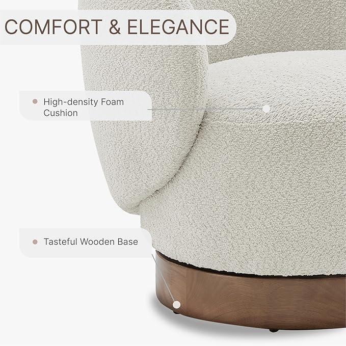 Swivel Accent Chair Round Barrel Armchair Upholstered Performance Fabric for Living Room Bedroom Reading Waitingroom,1 PCS,Cream