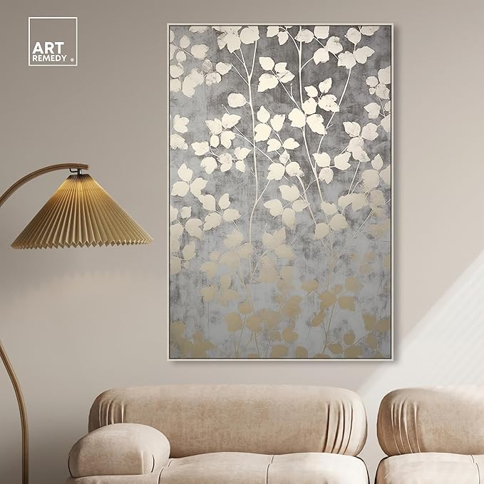 Art Remedy Silvery Gray Garden Canvas Elegant Floral Wall Art, Silver Frame, 36" x 54"