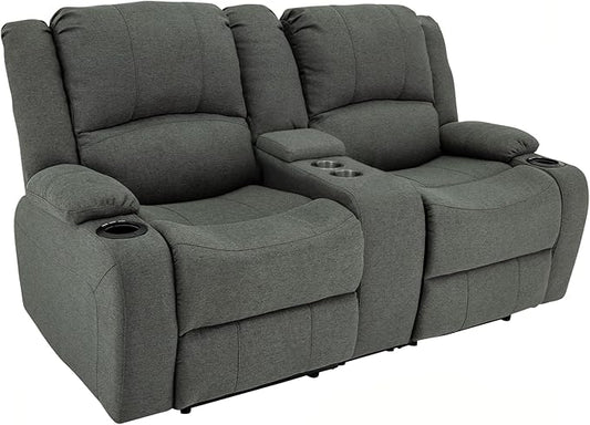 RecPro Charles Powered Double RV Wall Hugger Recliner Sofa | RV Loveseat | RV Furniture | Cloth (Fossil, 67")