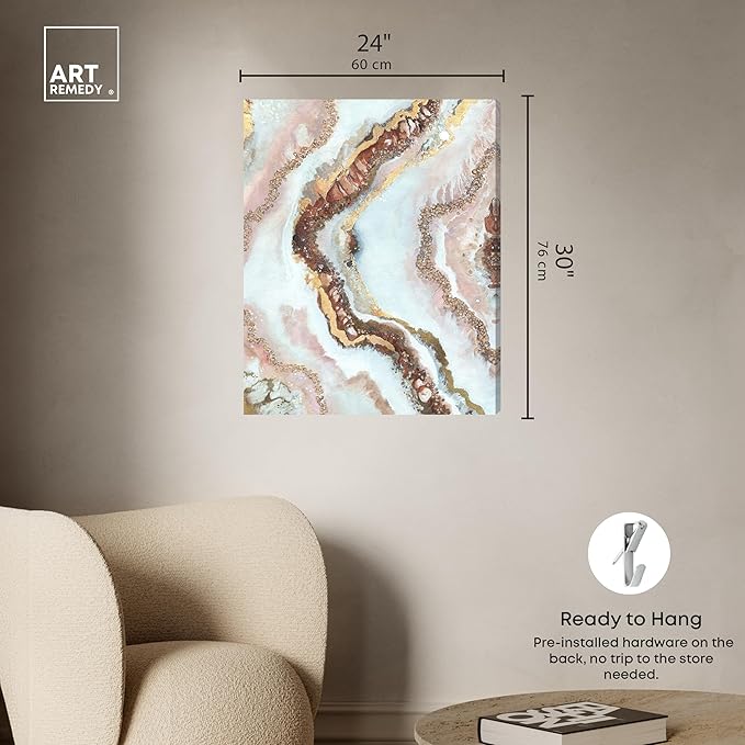 Art Remedy Blush Geode Gallery Wrapped Mineral, Agate & Geode 1 Piece Canvas Wall Art, 24" x 30", Gallery Wrapped