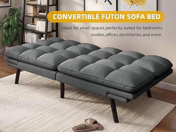 YITAHOME Convertible Futon Sofa Bed, 70" Folding Futon Set for Living Room Home Office Aprtment, Modern Futon Couch with Adjustable Backrest & Armrests, Recliner Lounge, Loveseat Sofa